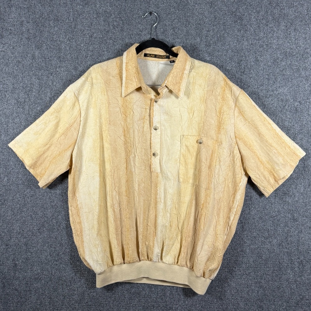 Vintage 70s Alan Stuart 1/2 Button Shirt Yellow Band Bottom Size XL #1994
